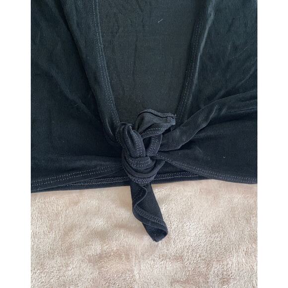 Chicos Travelers Black Open Front Open Short Sleeve Cardigan Size 1 Tie Front - Picture 3 of 5